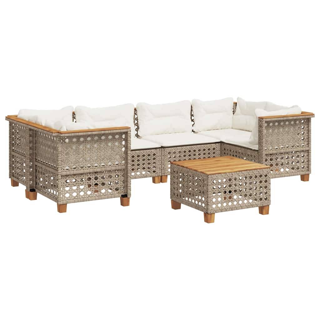 vidaXL 7-tlg. Garten-Sofagarnitur mit Kissen Beige Poly Rattan