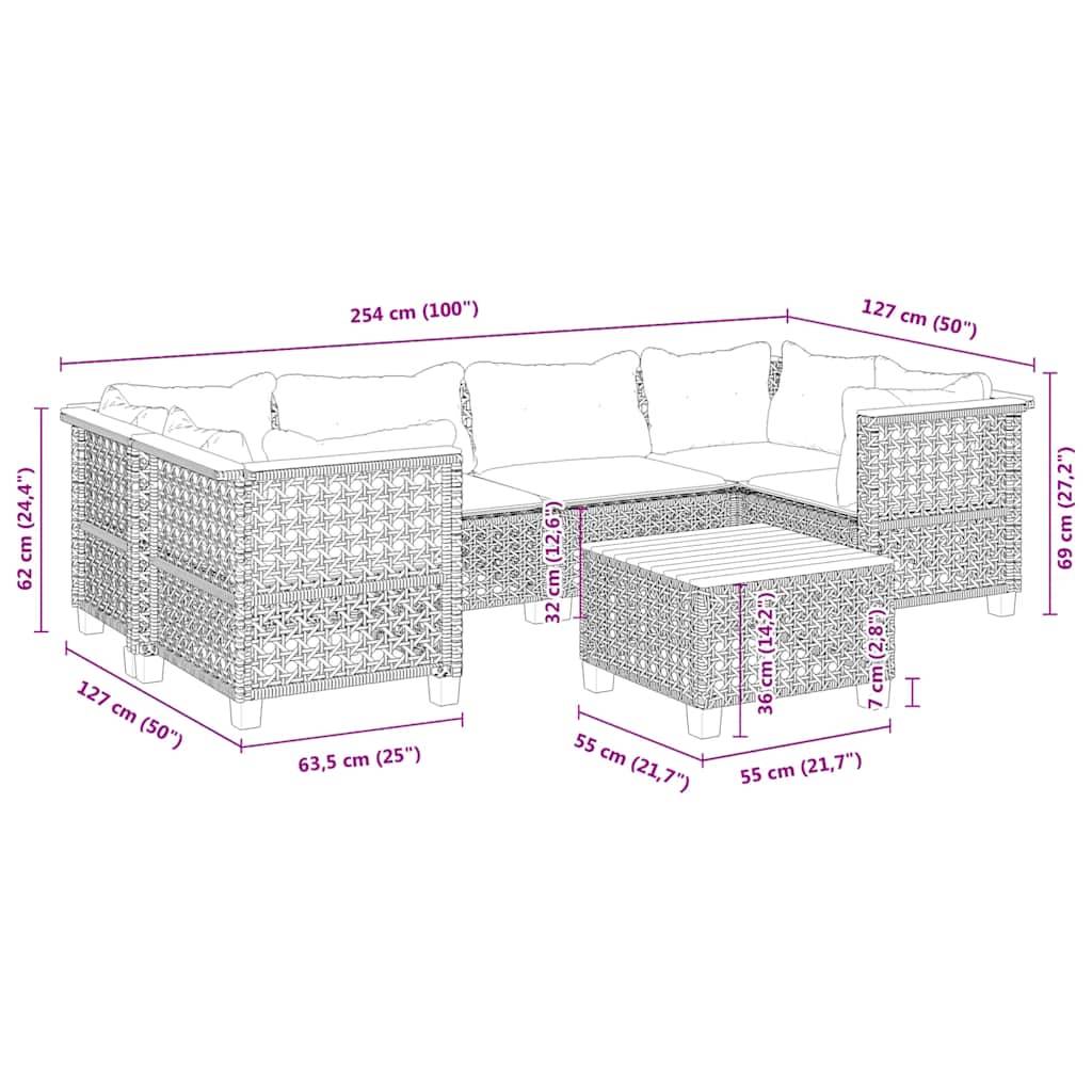 vidaXL 7-tlg. Garten-Sofagarnitur mit Kissen Beige Poly Rattan