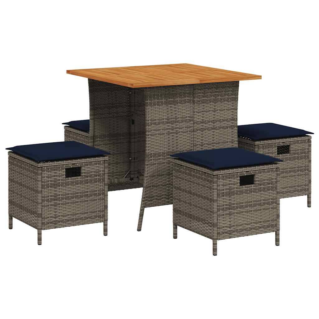vidaXL 5-tlg. Garten-Essgruppe mit Kissen Grau Poly Rattan