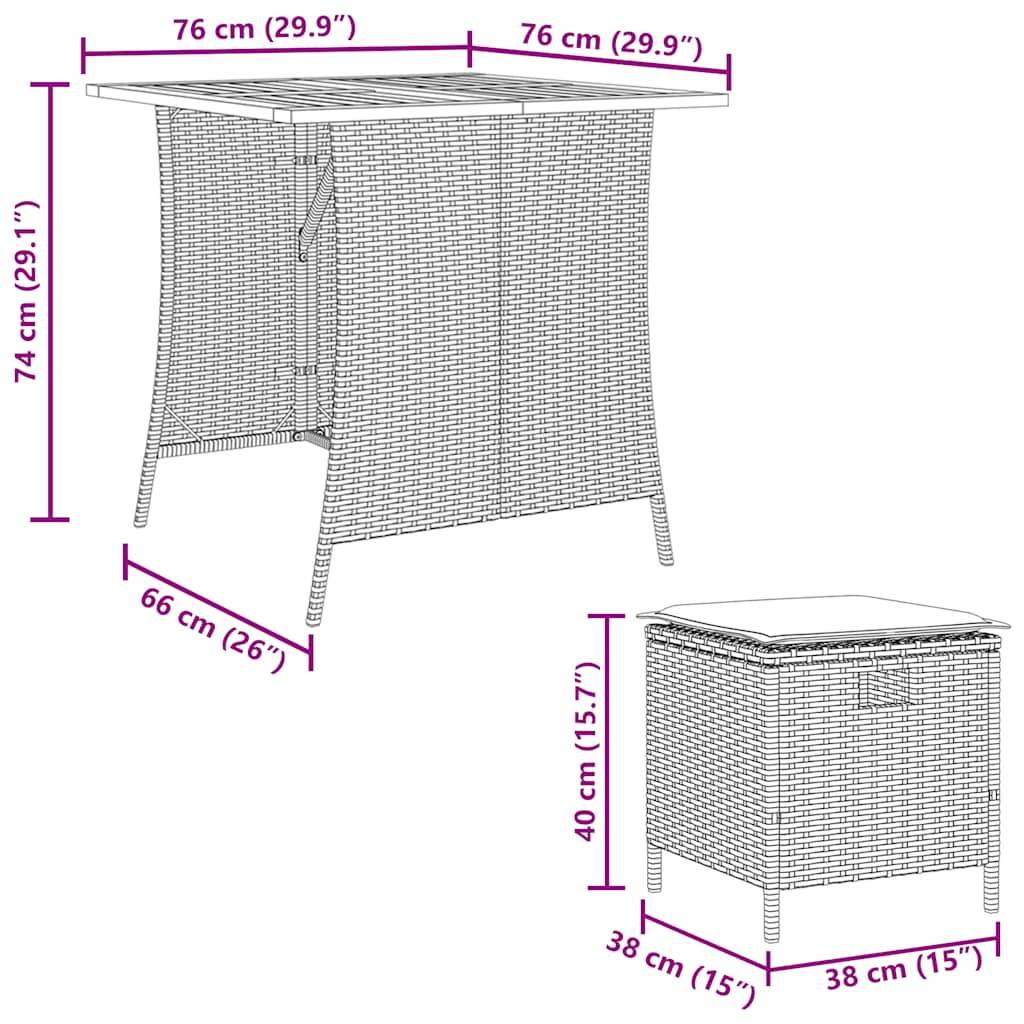 vidaXL 5-tlg. Garten-Essgruppe mit Kissen Grau Poly Rattan
