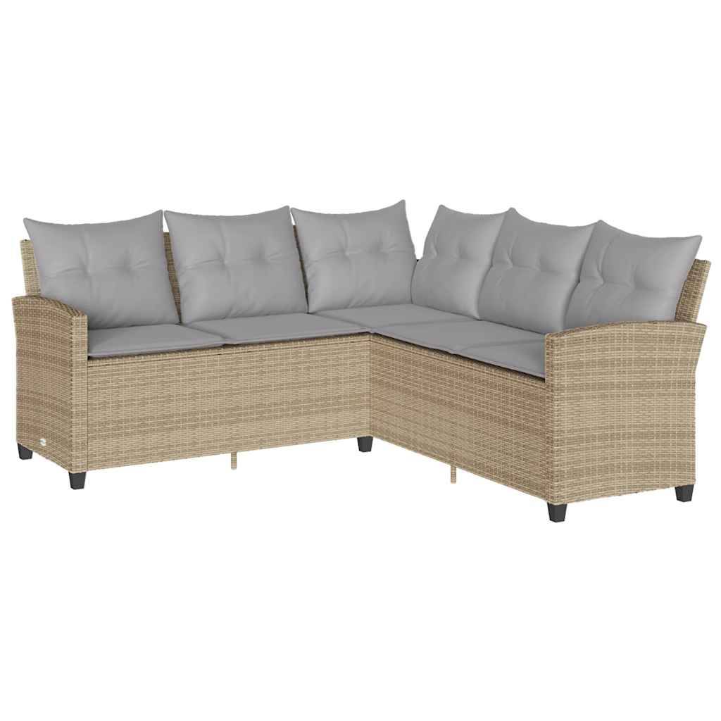 vidaXL L-förmiges Couchsofa mit Kissen Beige Polyrattan