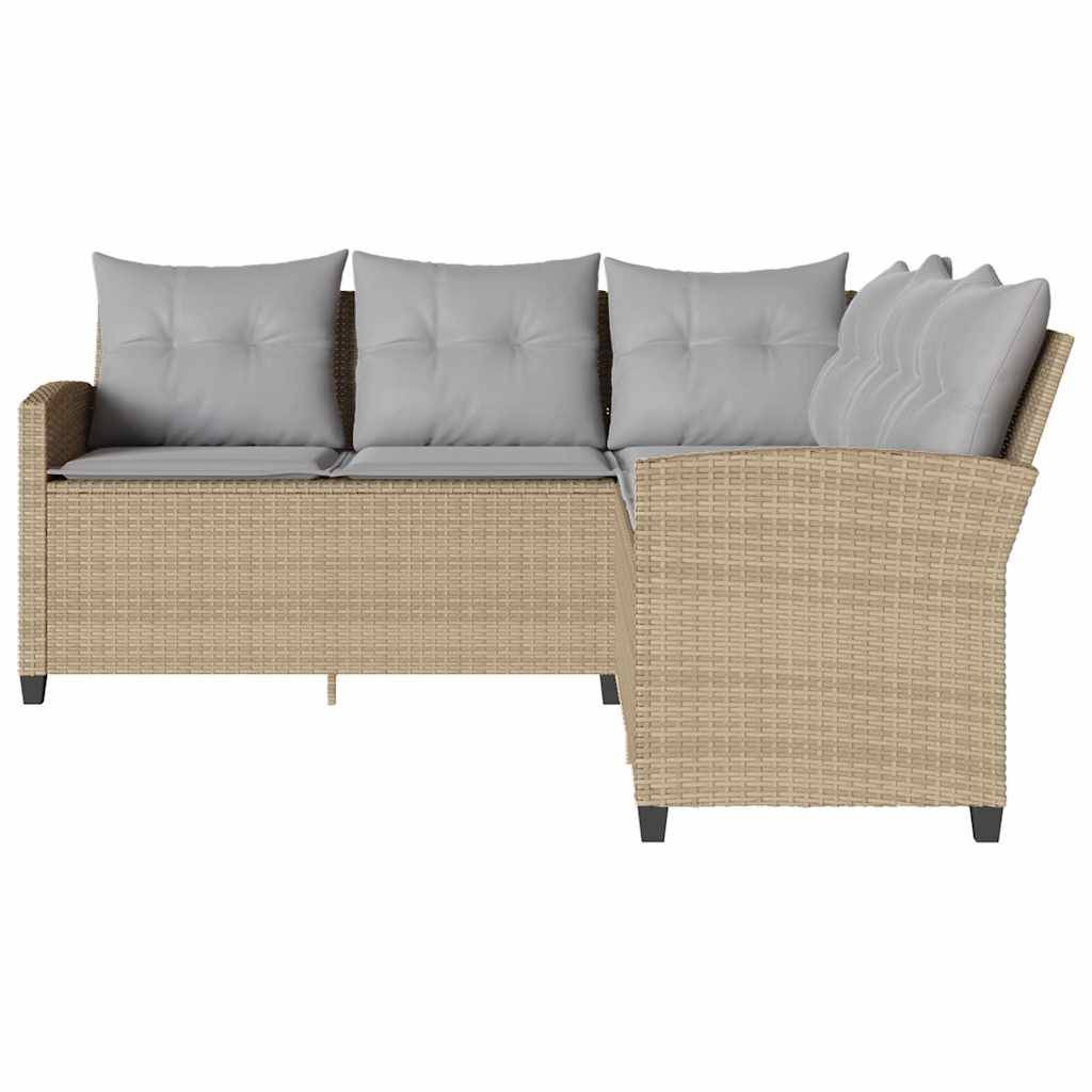 vidaXL L-förmiges Couchsofa mit Kissen Beige Polyrattan