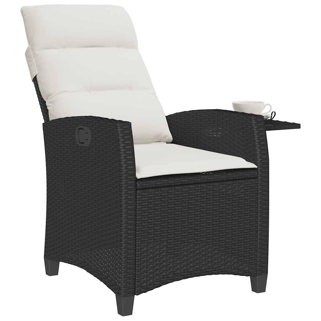 vidaXL Gartensessel mit Beistelltisch Verstellbar Schwarz Poly Rattan