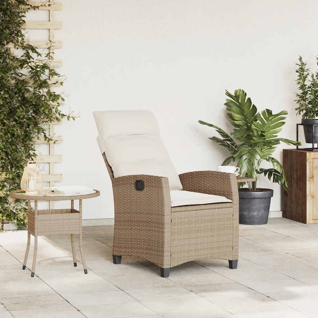 vidaXL Gartensessel mit Beistelltisch Verstellbar Beige Poly Rattan
