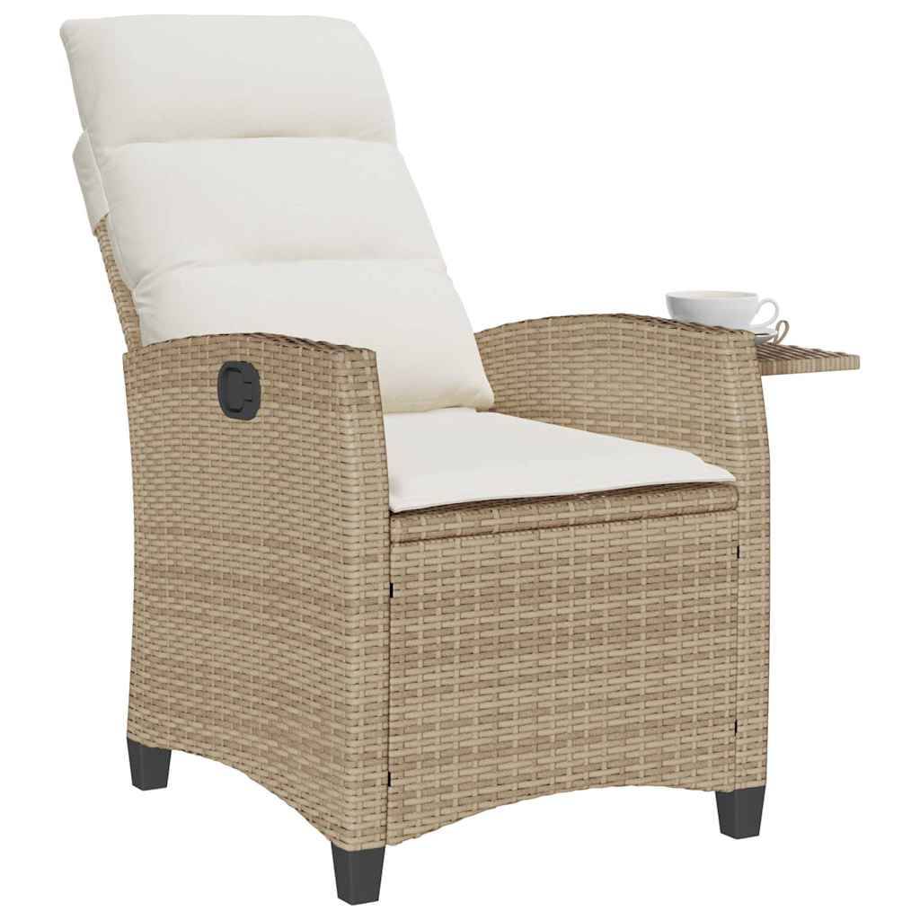 vidaXL Gartensessel mit Beistelltisch Verstellbar Beige Poly Rattan