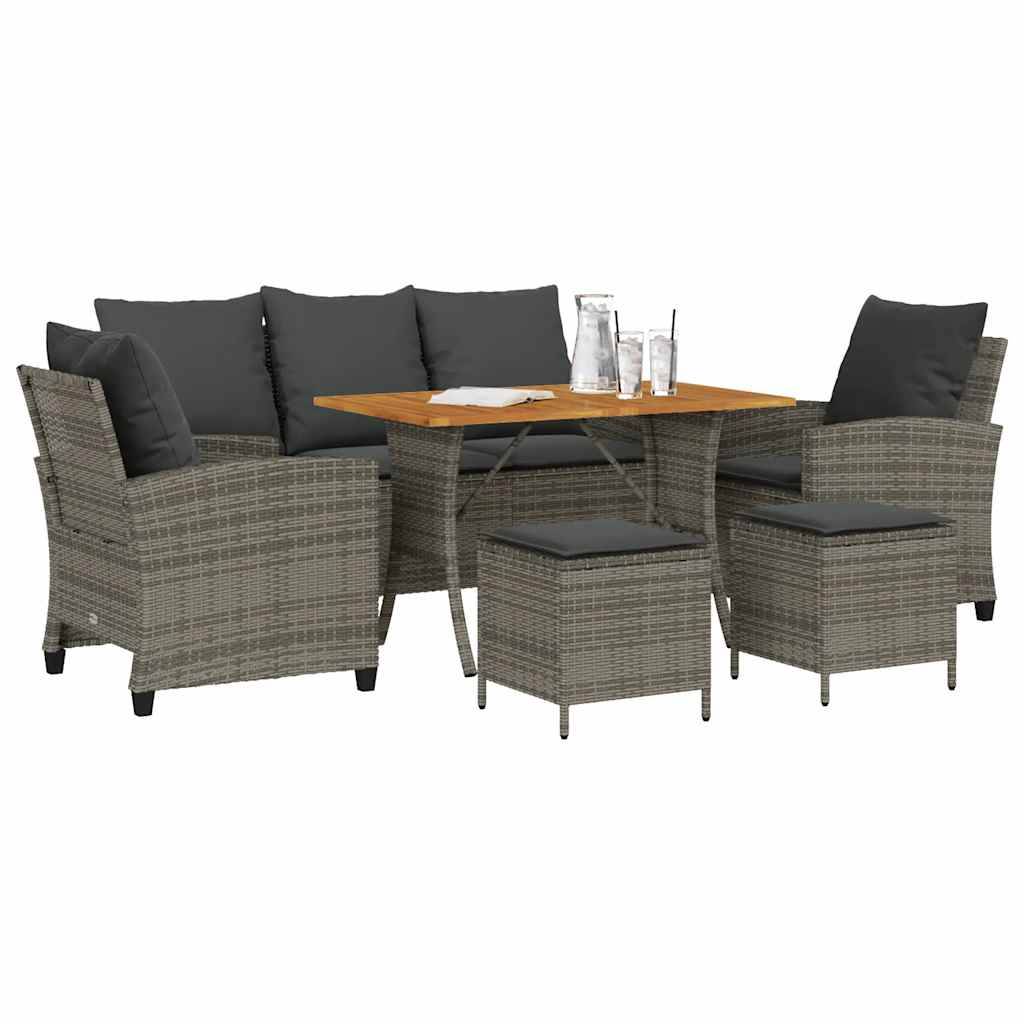 vidaXL 6-tlg. Garten-Sofagarnitur mit Kissen Grau Poly Rattan