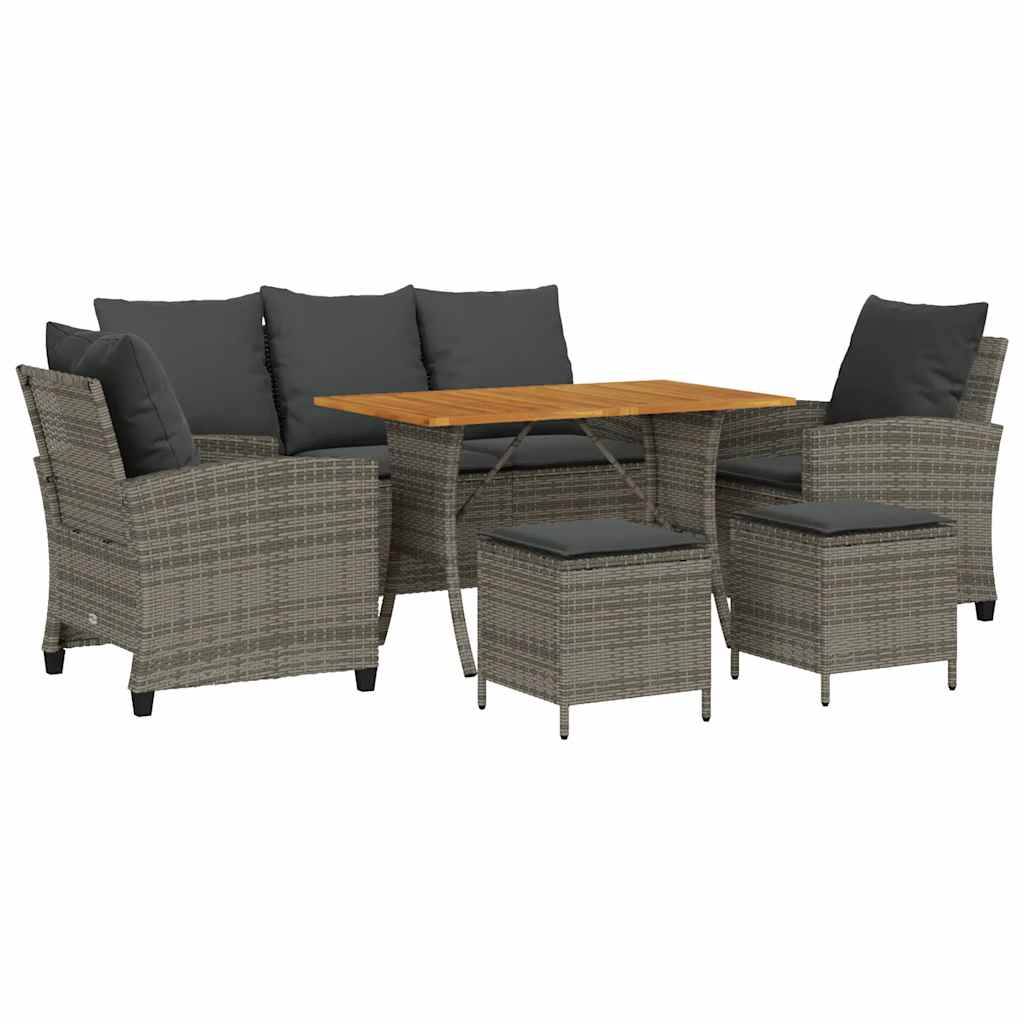 vidaXL 6-tlg. Garten-Sofagarnitur mit Kissen Grau Poly Rattan
