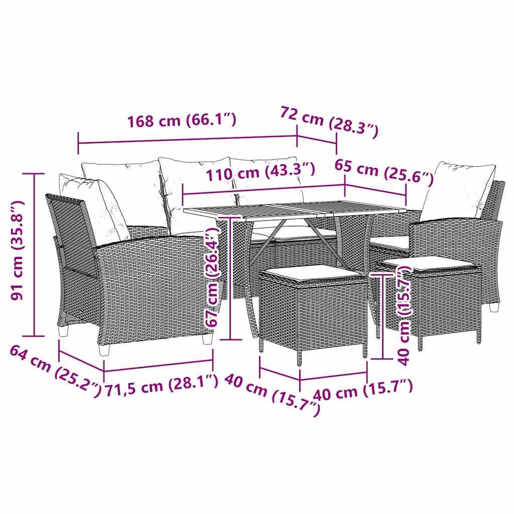 vidaXL 6-tlg. Garten-Sofagarnitur mit Kissen Grau Poly Rattan