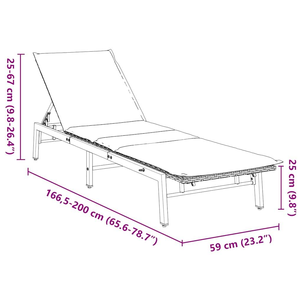 vidaXL Sonnenliege mit Auflage Braun Poly Rattan