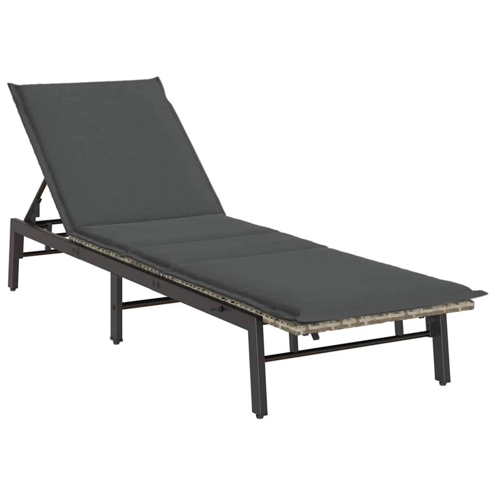 vidaXL Sonnenliege mit Auflage Hellgrau Poly Rattan