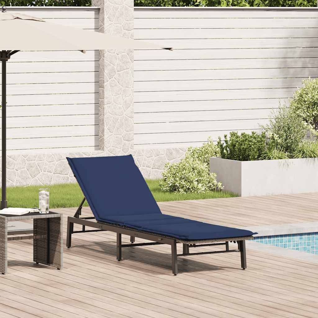 vidaXL Sonnenliege mit Auflage Grau Poly Rattan