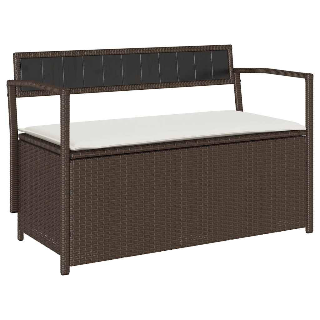 vidaXL Gartenbank mit Stauraum und Kissen Braun Poly Rattan