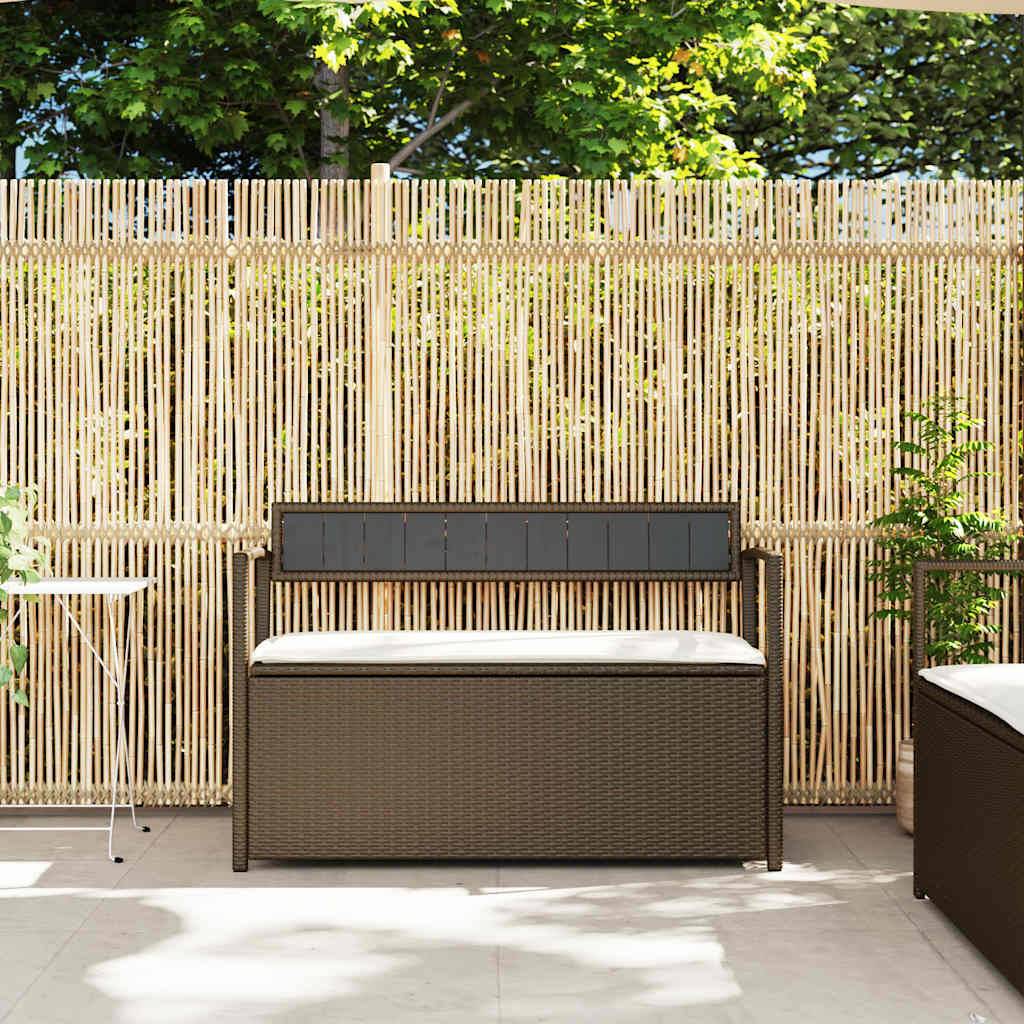 vidaXL Gartenbank mit Stauraum und Kissen Braun Poly Rattan