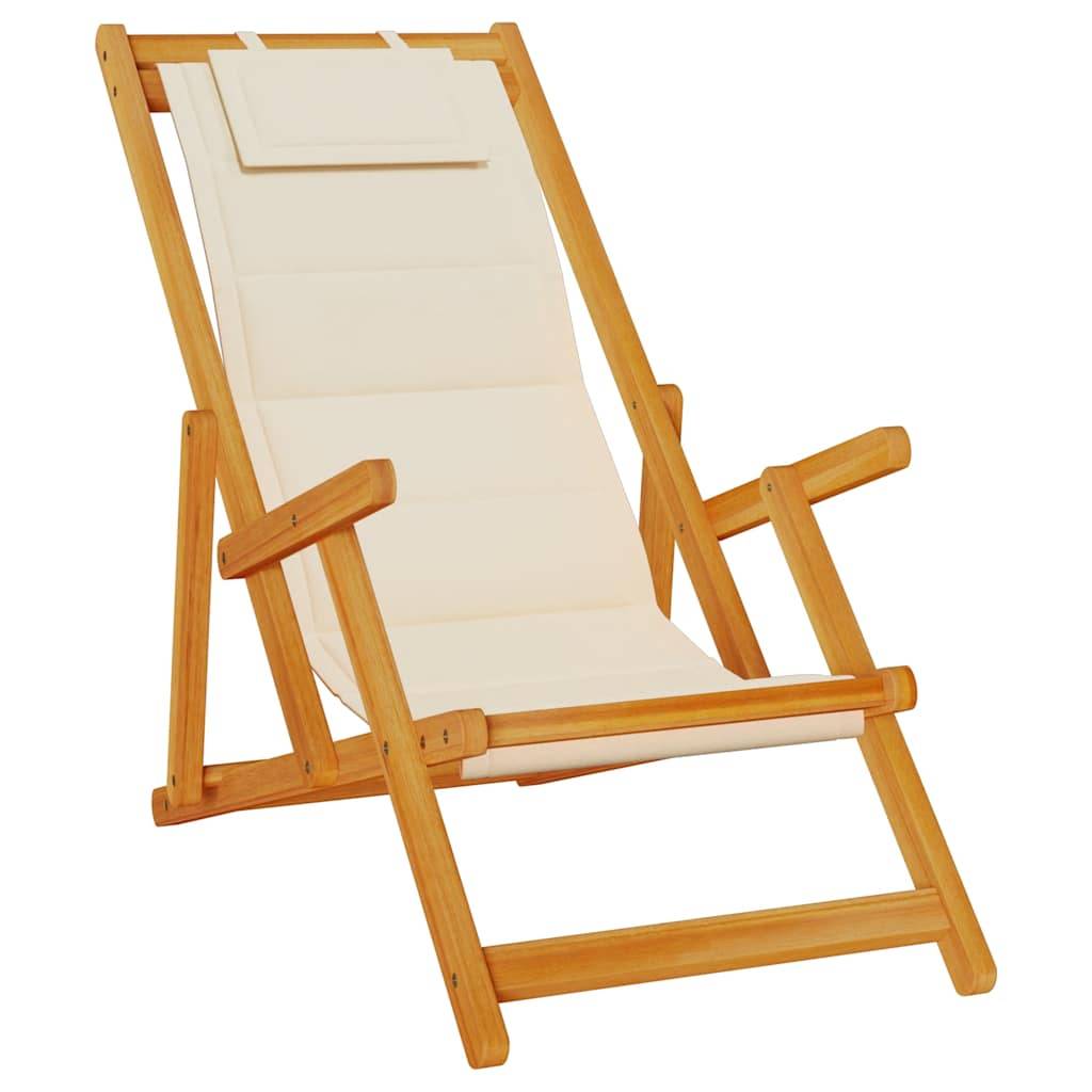 vidaXL Strandstuhl mit Armlehnen Klappbar Creme Akazienholz Textilene