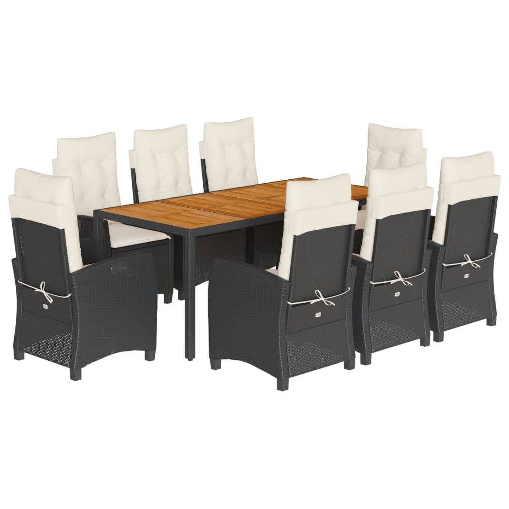 vidaXL 9-tlg. Garten-Essgruppe mit Kissen Schwarz Poly Rattan