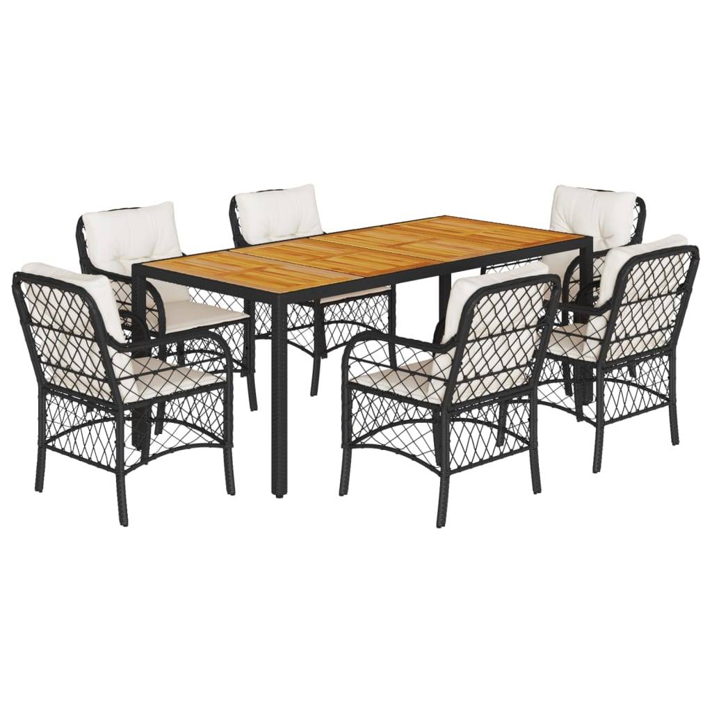vidaXL 7-tlg. Garten-Essgruppe mit Kissen Schwarz Poly Rattan