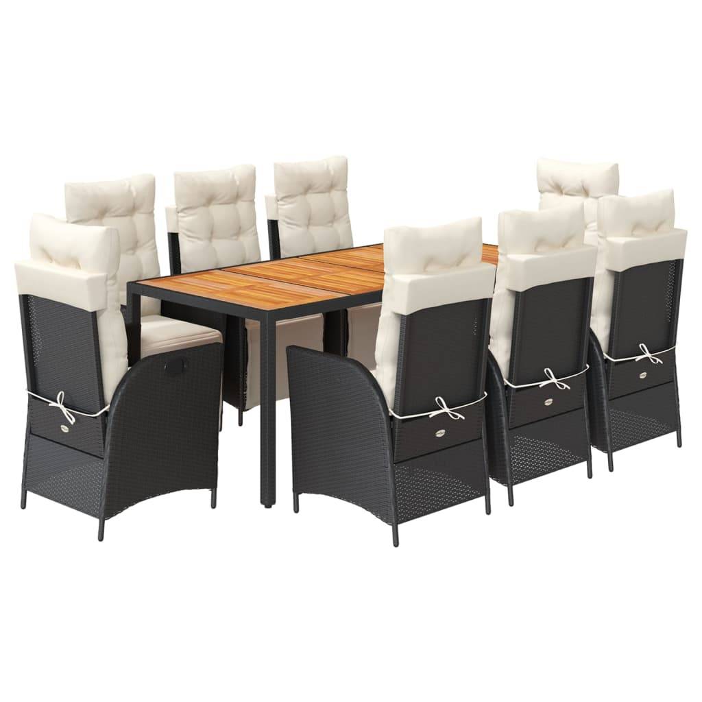 vidaXL 9-tlg. Garten-Essgruppe mit Kissen Schwarz Poly Rattan