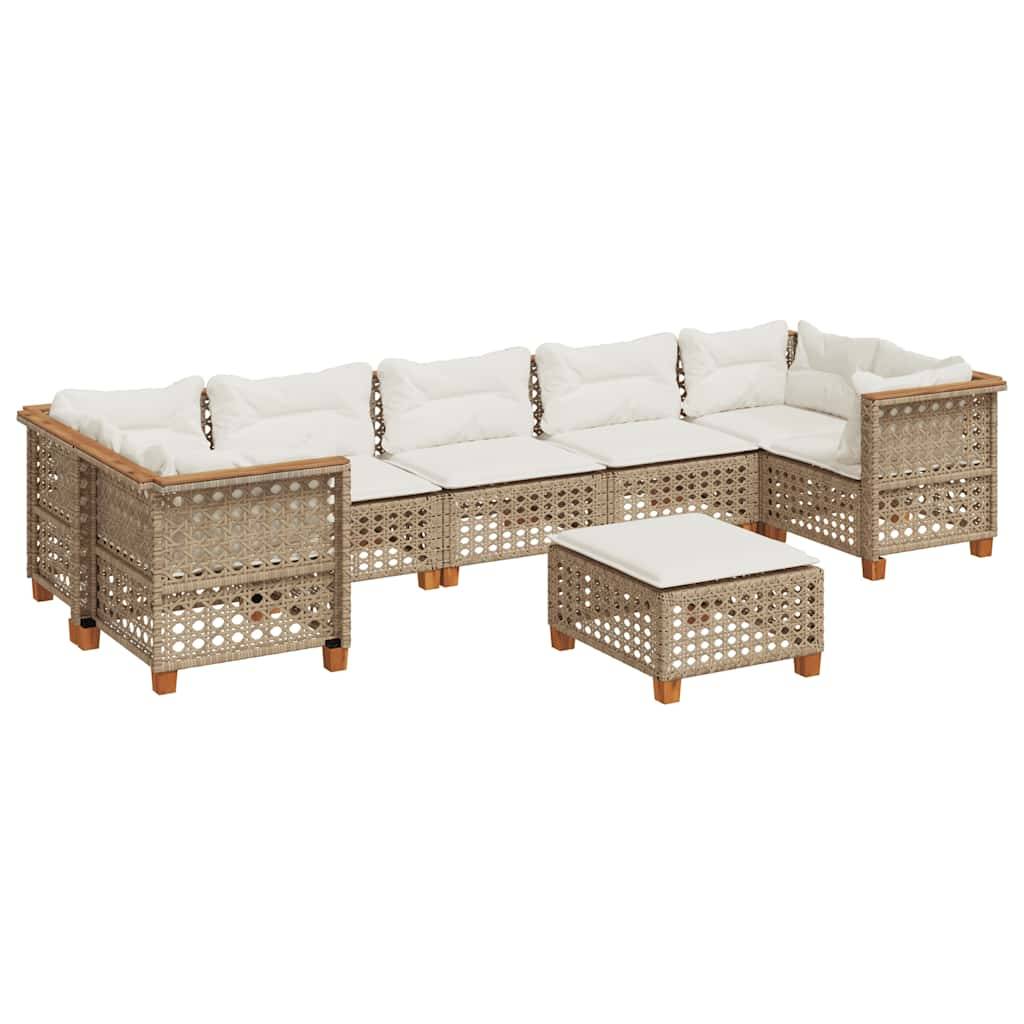 vidaXL 8-tlg. Garten-Sofagarnitur mit Kissen Beige Poly Rattan