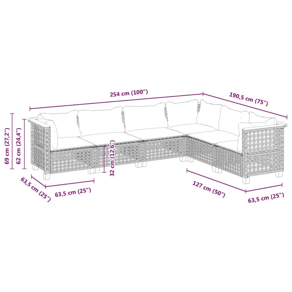 vidaXL 6-tlg. Garten-Sofagarnitur mit Kissen Beige Poly Rattan