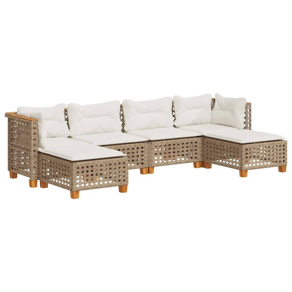vidaXL 6-tlg. Garten-Sofagarnitur mit Kissen Beige Poly Rattan