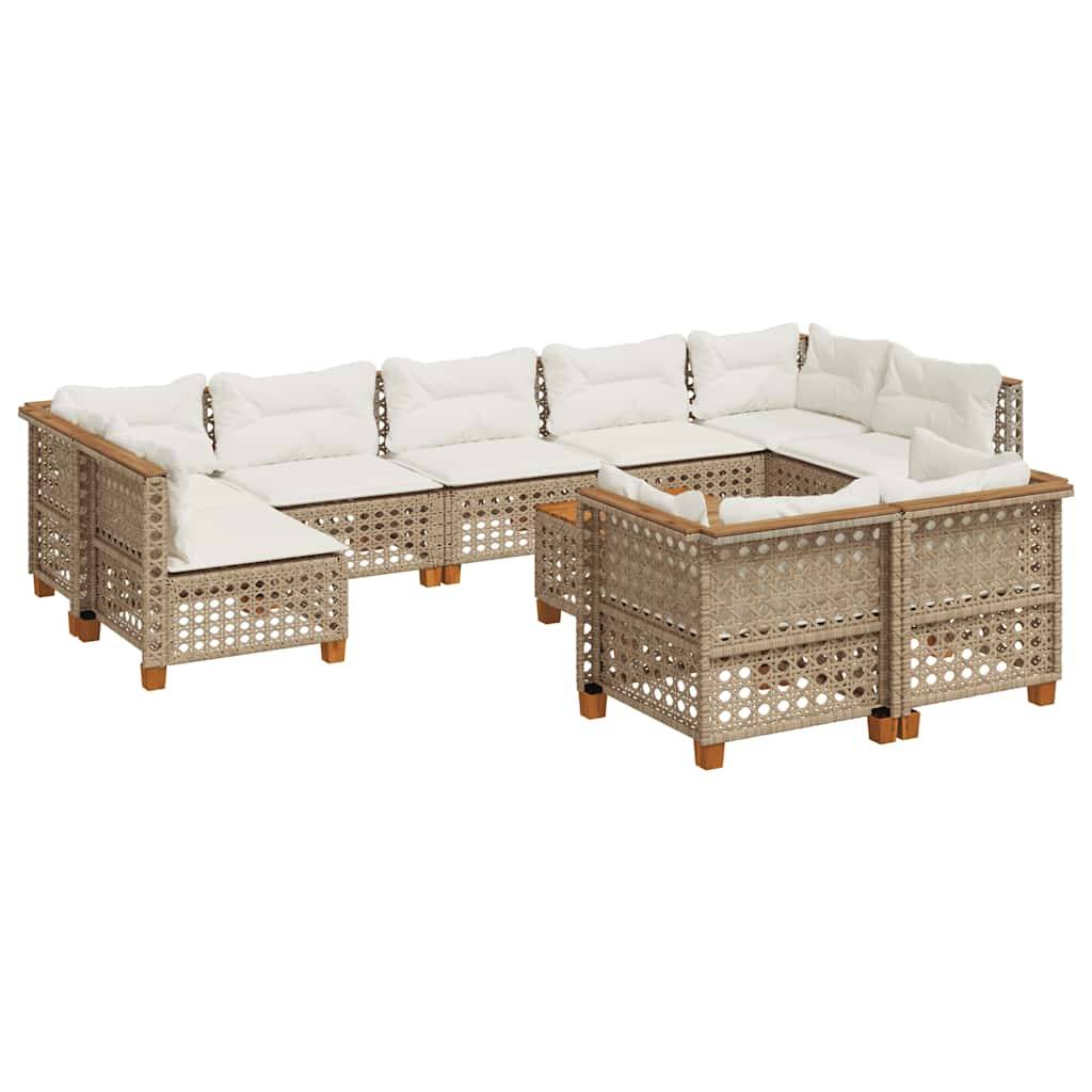 vidaXL 10-tlg. Garten-Sofagarnitur mit Kissen Beige Poly Rattan