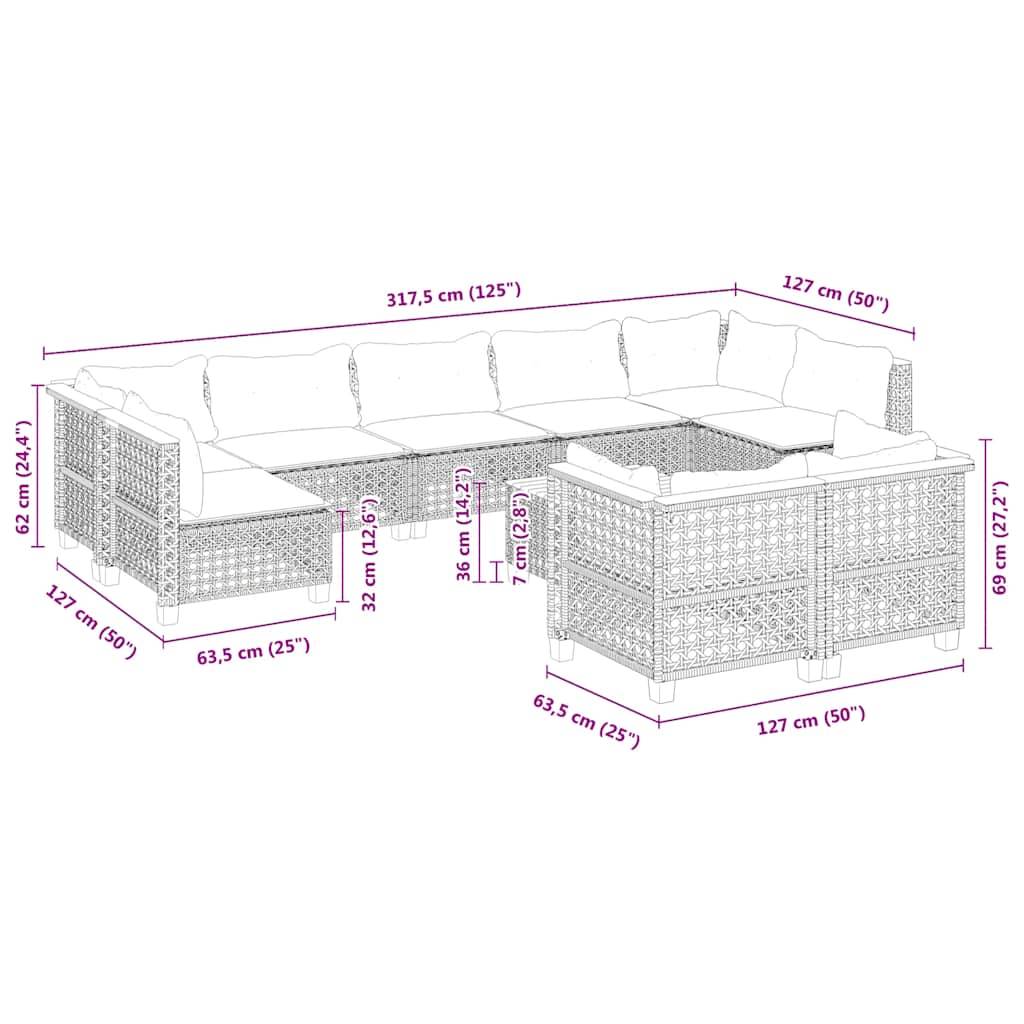 vidaXL 10-tlg. Garten-Sofagarnitur mit Kissen Beige Poly Rattan