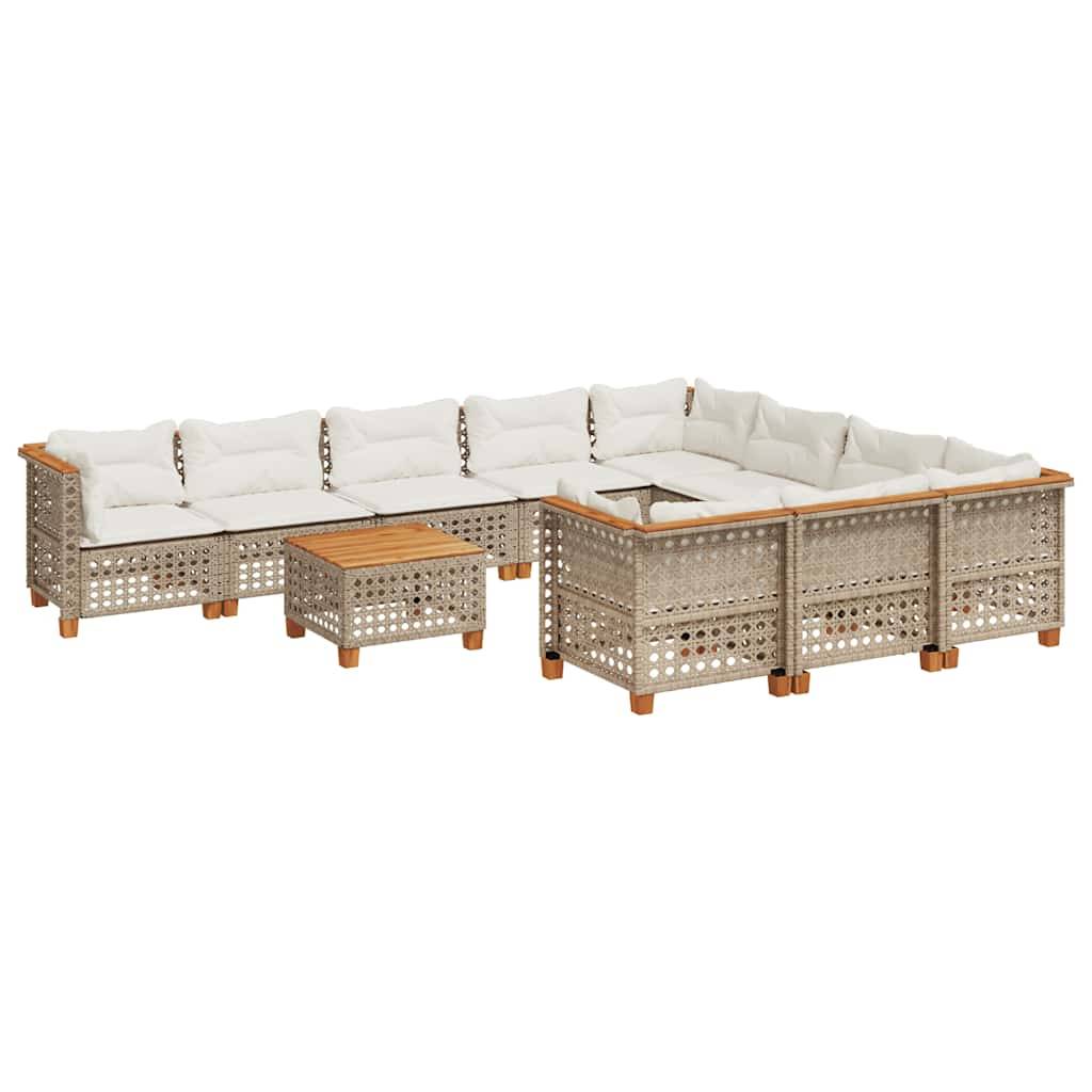 vidaXL 11-tlg. Garten-Sofagarnitur mit Kissen Beige Poly Rattan
