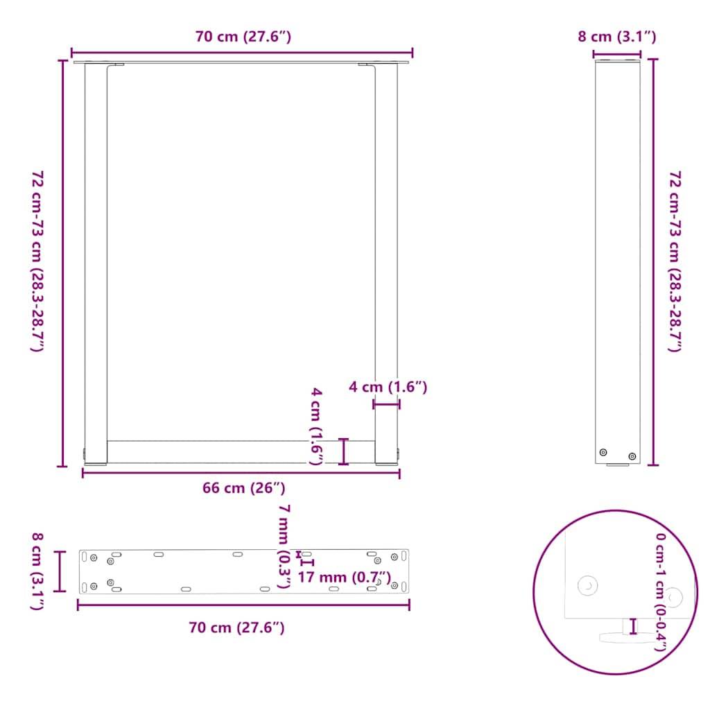 vidaXL Esstischbeine U-Form 2 Stk. Naturstahl 70x(72-73) cm Stahl