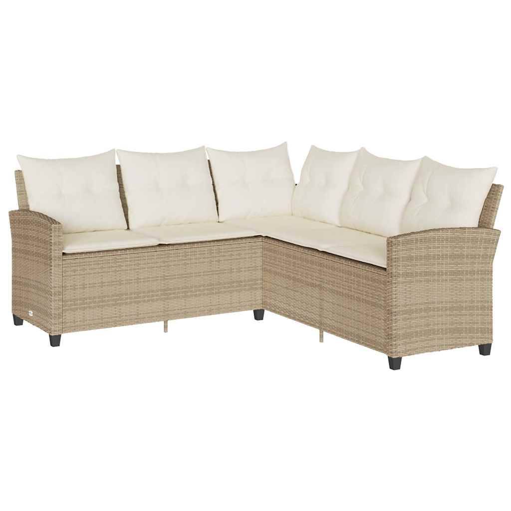 vidaXL L-förmiges Couchsofa mit Kissen Beige Polyrattan