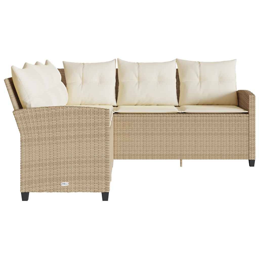 vidaXL L-förmiges Couchsofa mit Kissen Beige Polyrattan