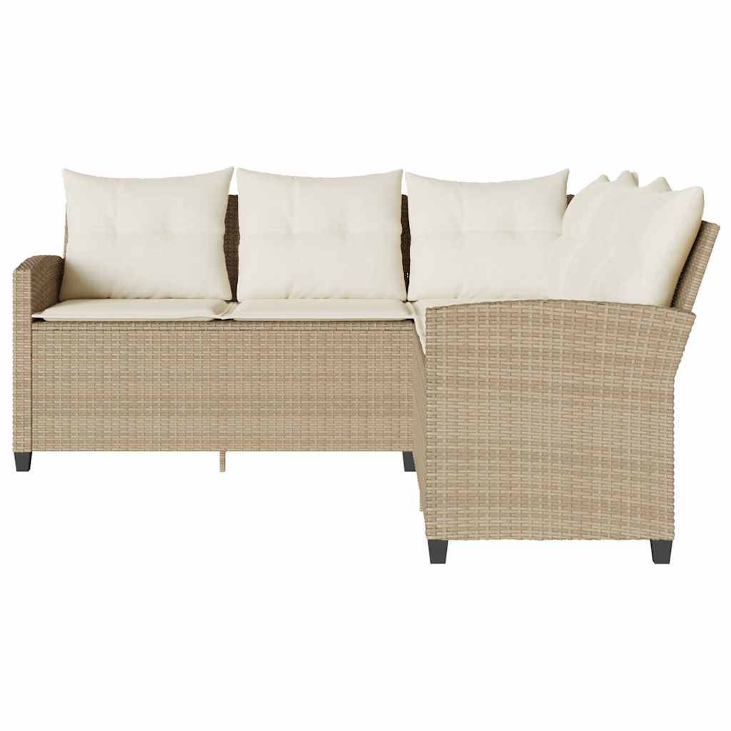 vidaXL L-förmiges Couchsofa mit Kissen Beige Polyrattan