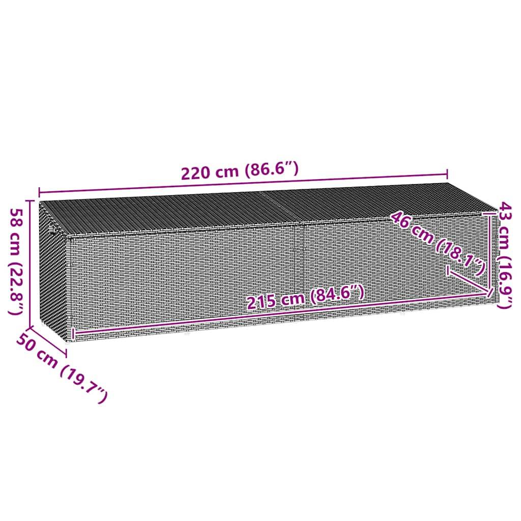 vidaXL Garten-Auflagenbox Grau 220x50x58 cm Poly Rattan