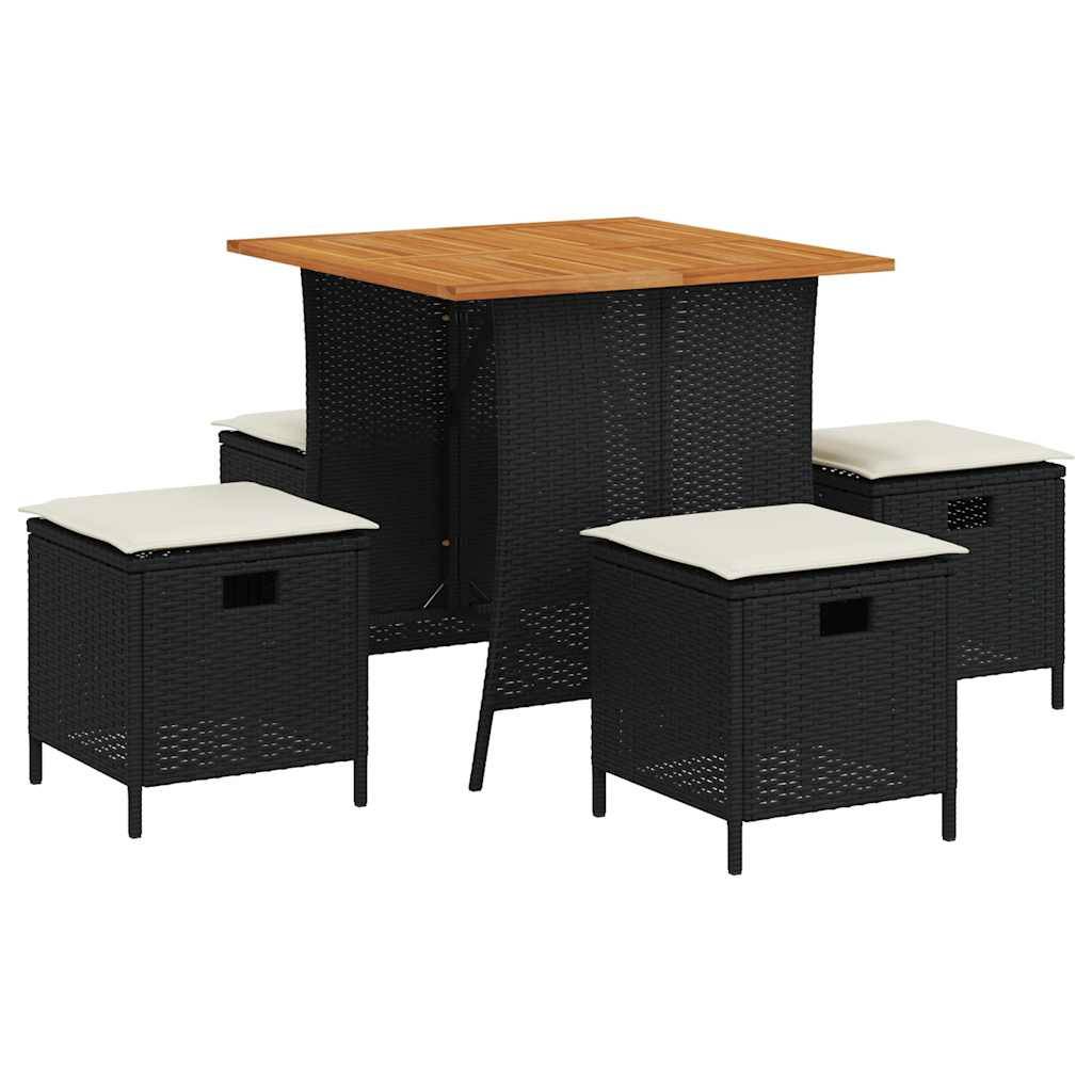vidaXL 5-tlg. Garten-Essgruppe mit Kissen Schwarz Poly Rattan