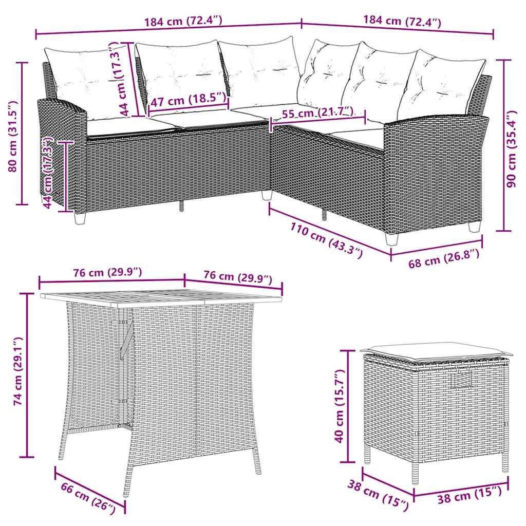vidaXL 6-tlg. Garten-Sofagarnitur mit Kissen L-Form Beige Poly Rattan