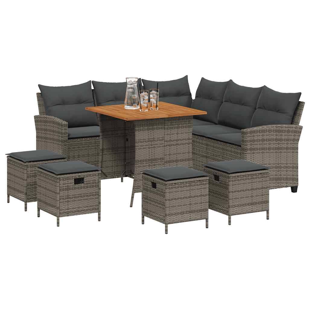 vidaXL 6-tlg. Garten-Sofagarnitur mit Kissen L-Form Grau Poly Rattan