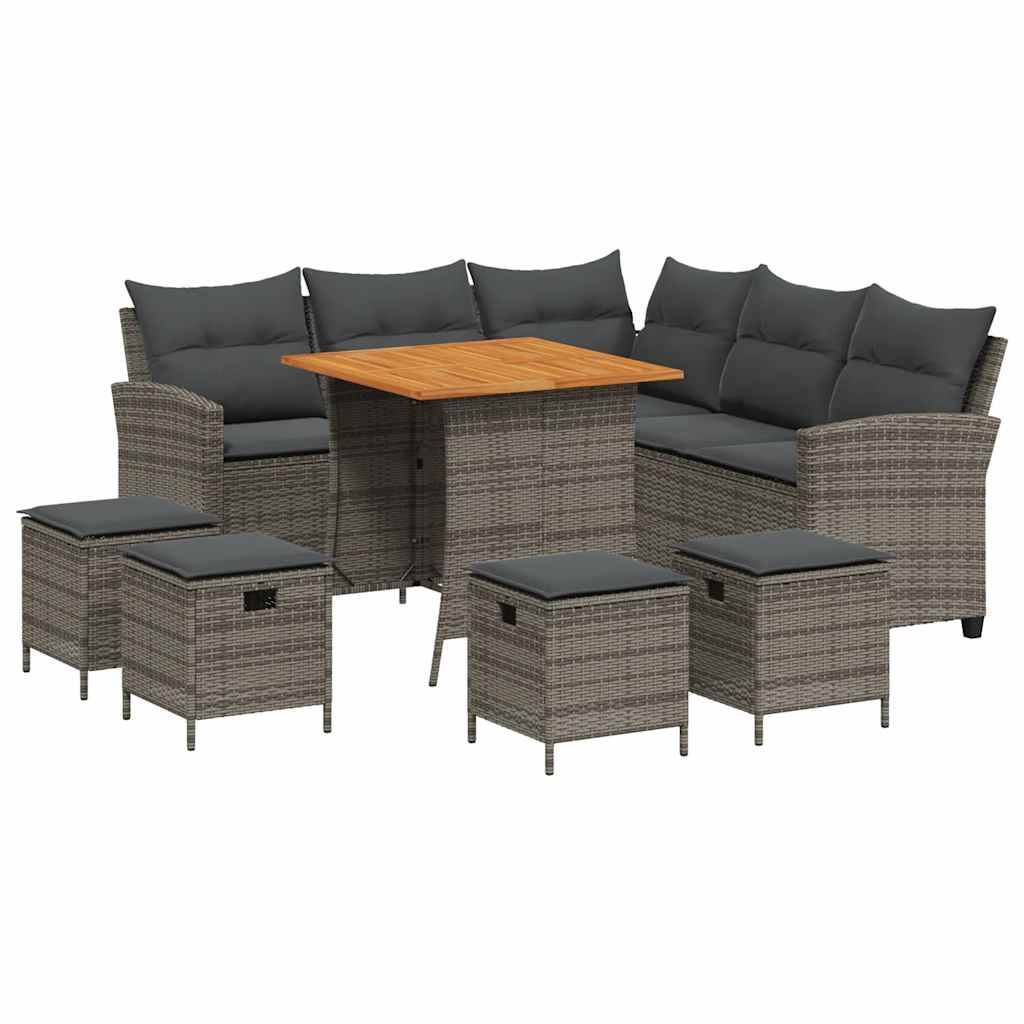 vidaXL 6-tlg. Garten-Sofagarnitur mit Kissen L-Form Grau Poly Rattan