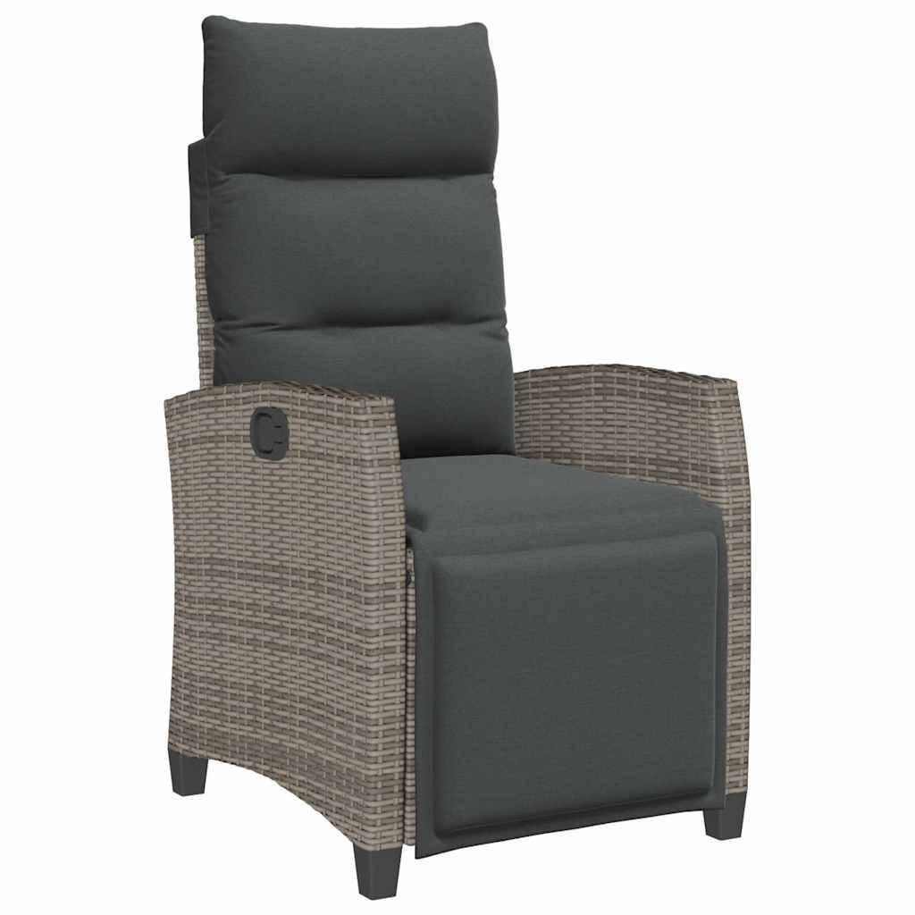vidaXL Gartensessel mit Beistelltisch Verstellbar Grau Poly Rattan
