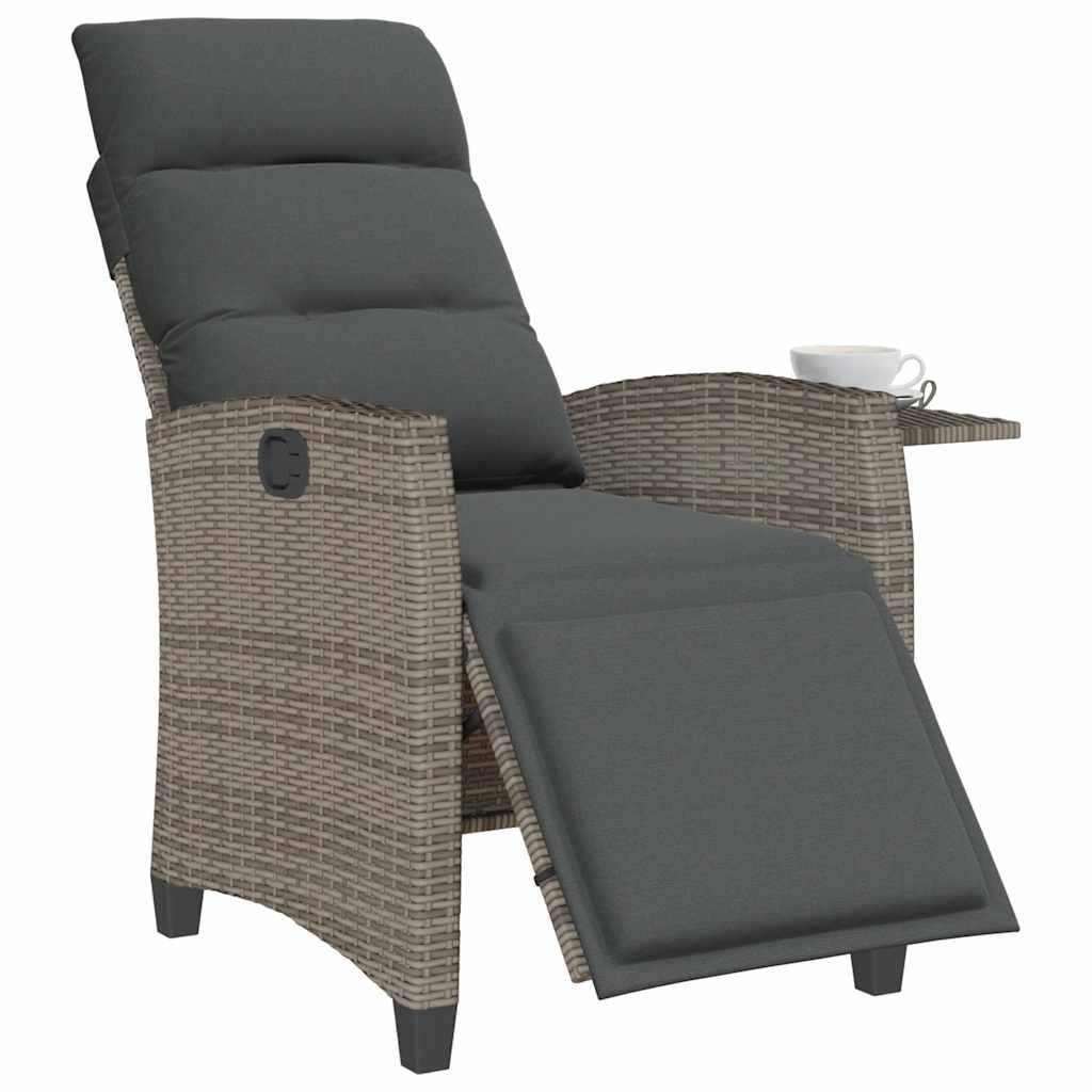 vidaXL Gartensessel mit Beistelltisch Verstellbar Grau Poly Rattan