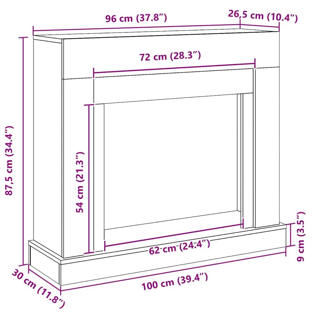 vidaXL Kaminumrandung Schwarz Eichen-Optik 100x30x87,5cm Holzwerkstoff