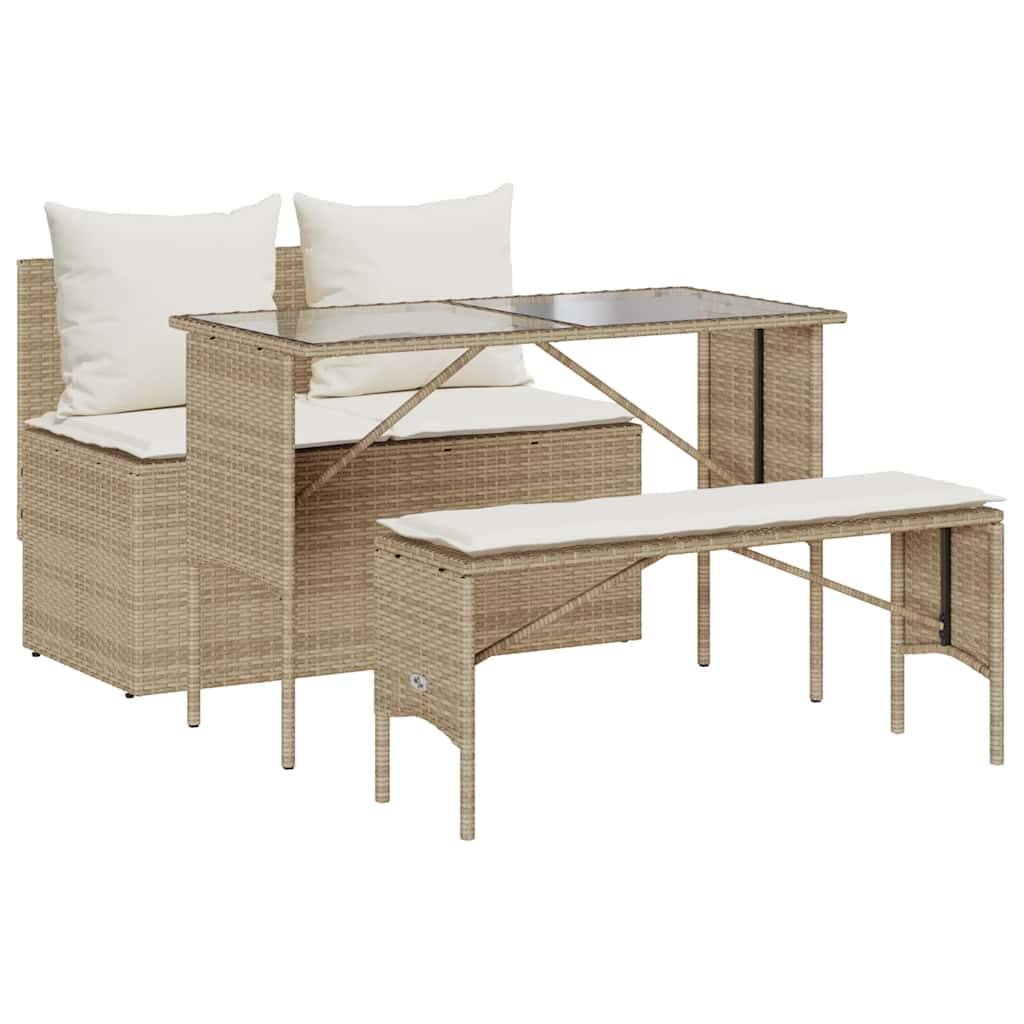 vidaXL 3-tlg. Garten-Essgruppe mit Kissen Beige Poly Rattan