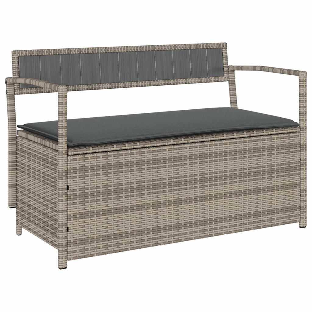 vidaXL Gartenbank mit Stauraum und Kissen Grau Poly Rattan