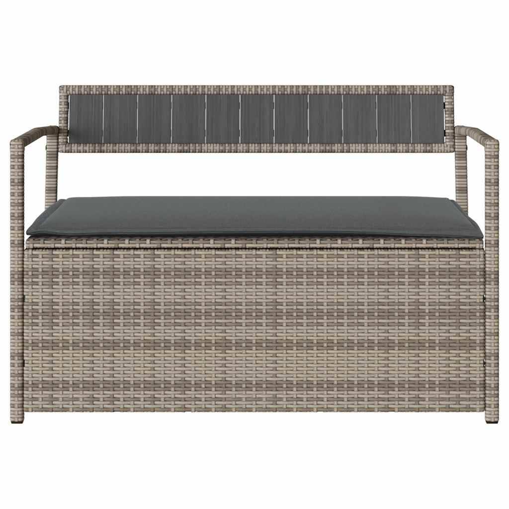 vidaXL Gartenbank mit Stauraum und Kissen Grau Poly Rattan