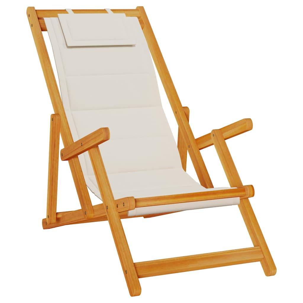 vidaXL Strandstuhl mit Armlehnen Klappbar Hellgrau Akazie Textilene