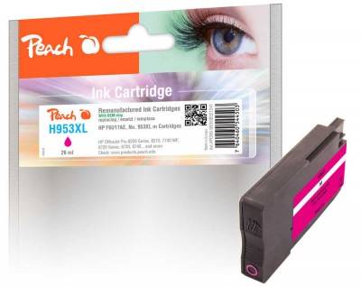 Peach H953XL nachgefüllte Tintenpatrone mit schwarzer und magentafarbener Patrone, die auf der rechten Seite angezeigt werden.