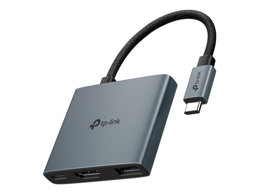 Ein kompakter TP-Link USB-C Hub mit HDMI, USB und zusätzlichen Anschlüssen. Entwickelt zur Erweiterung von Konnektivitätsoptionen für Laptops und Geräte.