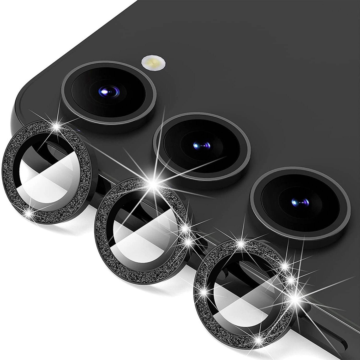 Für Samsung Galaxy S25 Aluminium Glitzer Ring Kamera + H9 Tempered Hart Glas Schwarz