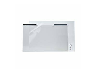 Eine weiße Dokumentenmappe mit transparenter Plastikabdeckung, teilweise geöffnet, zur Dokumentenorganisation.