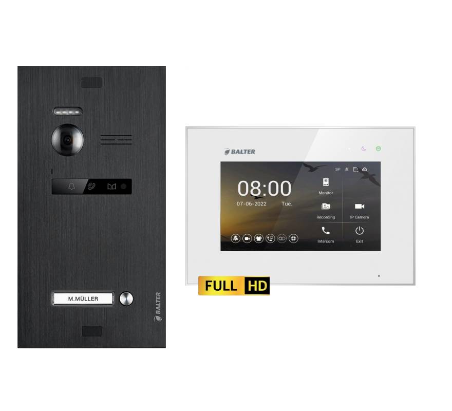BALTER EVO-HD Video Türsprechanlage 2-Draht Komplett-Set 1-Familie Schwarz - Weiß