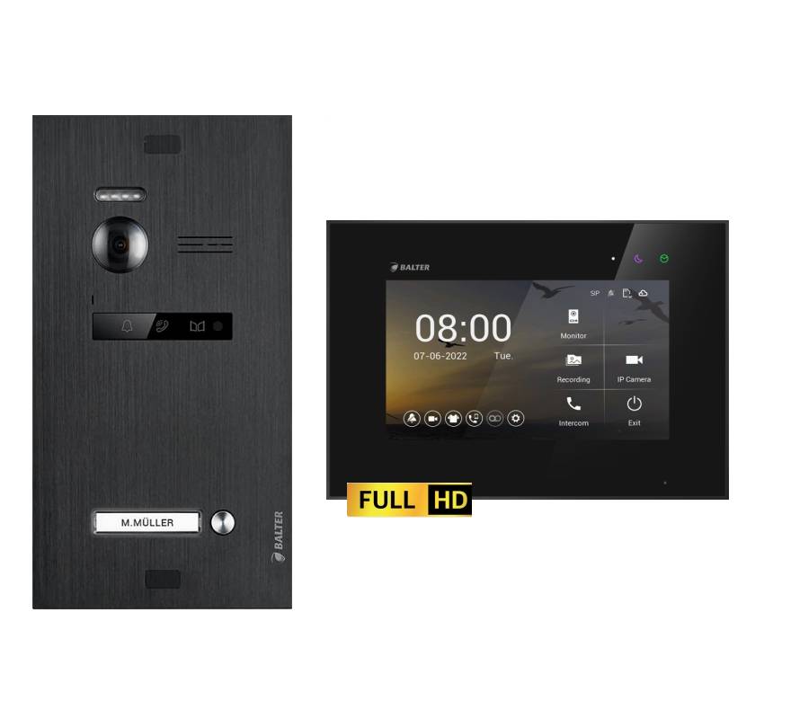 BALTER EVO-HD Video Türsprechanlage 2-Draht Komplett-Set 1-Familie Schwarz - Schwarz