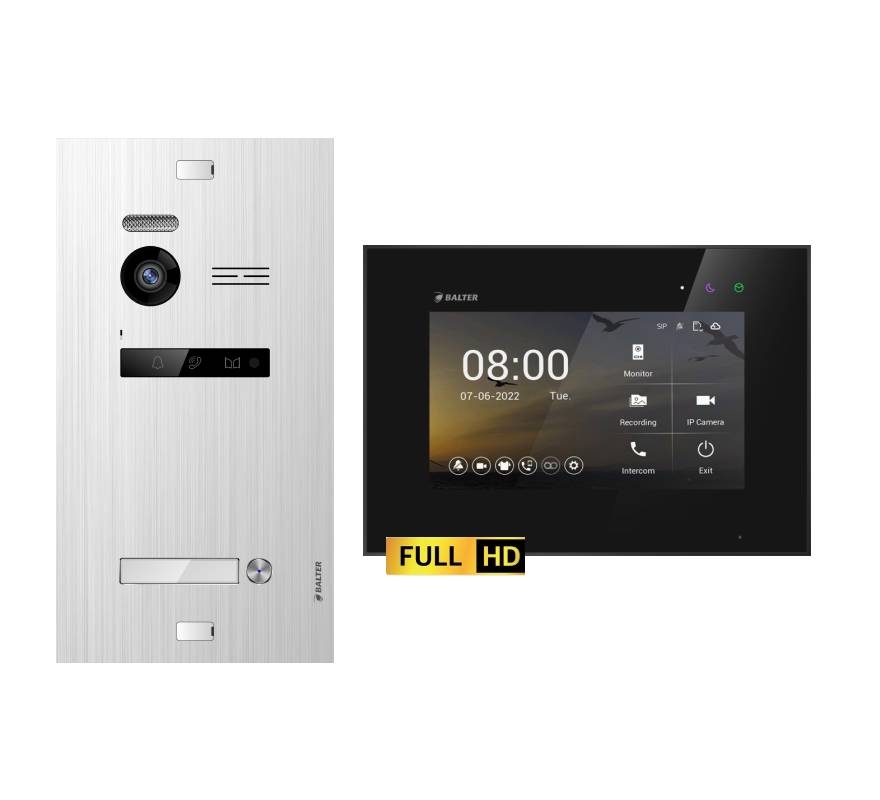 BALTER EVO-HD Video Türsprechanlage 2-Draht Komplett-Set 1-Familie Silber - Schwarz